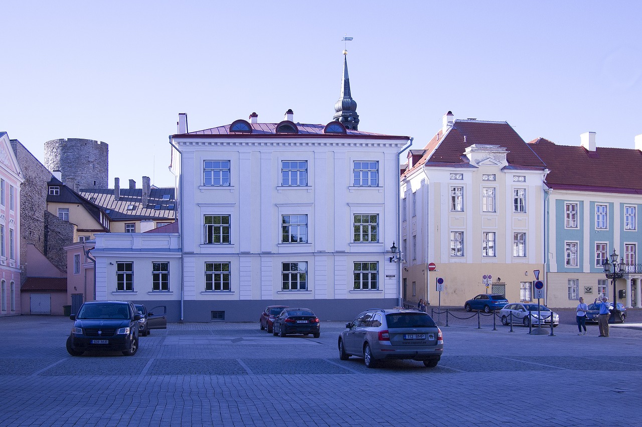 Estonia, Tallinn, Centras, Architektūra, Mėlynas, Vakaras, Twilight, Spalvinga, Pastatai, Architektūra