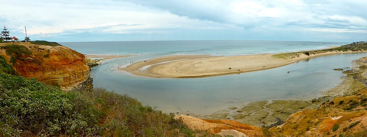 Estuarija, Onkaparinga, Upės Žiotis, Jūros Dugnas, Smėlis, Jūra, Kranto, Papludimys, Pakrantė, Kraštovaizdis