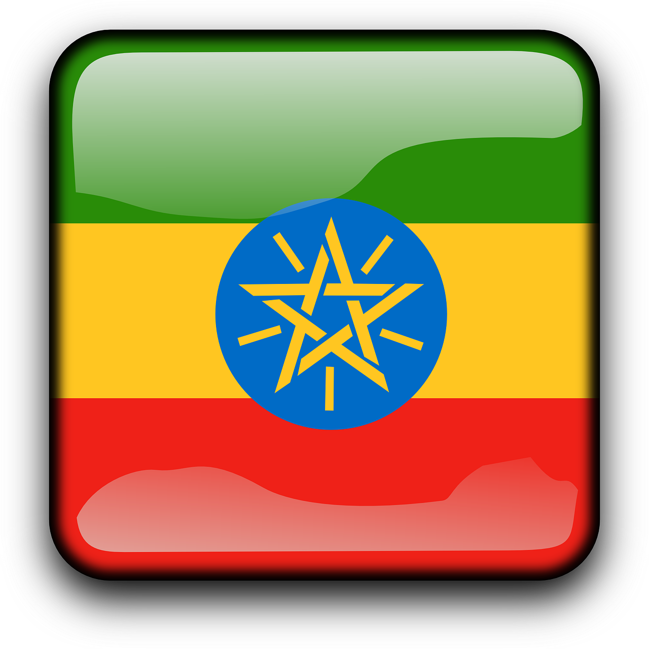 Etiopija, Vėliava, Šalis, Tautybė, Kvadratas, Mygtukas, Blizgus, Nemokama Vektorinė Grafika, Nemokamos Nuotraukos,  Nemokama Licenzija