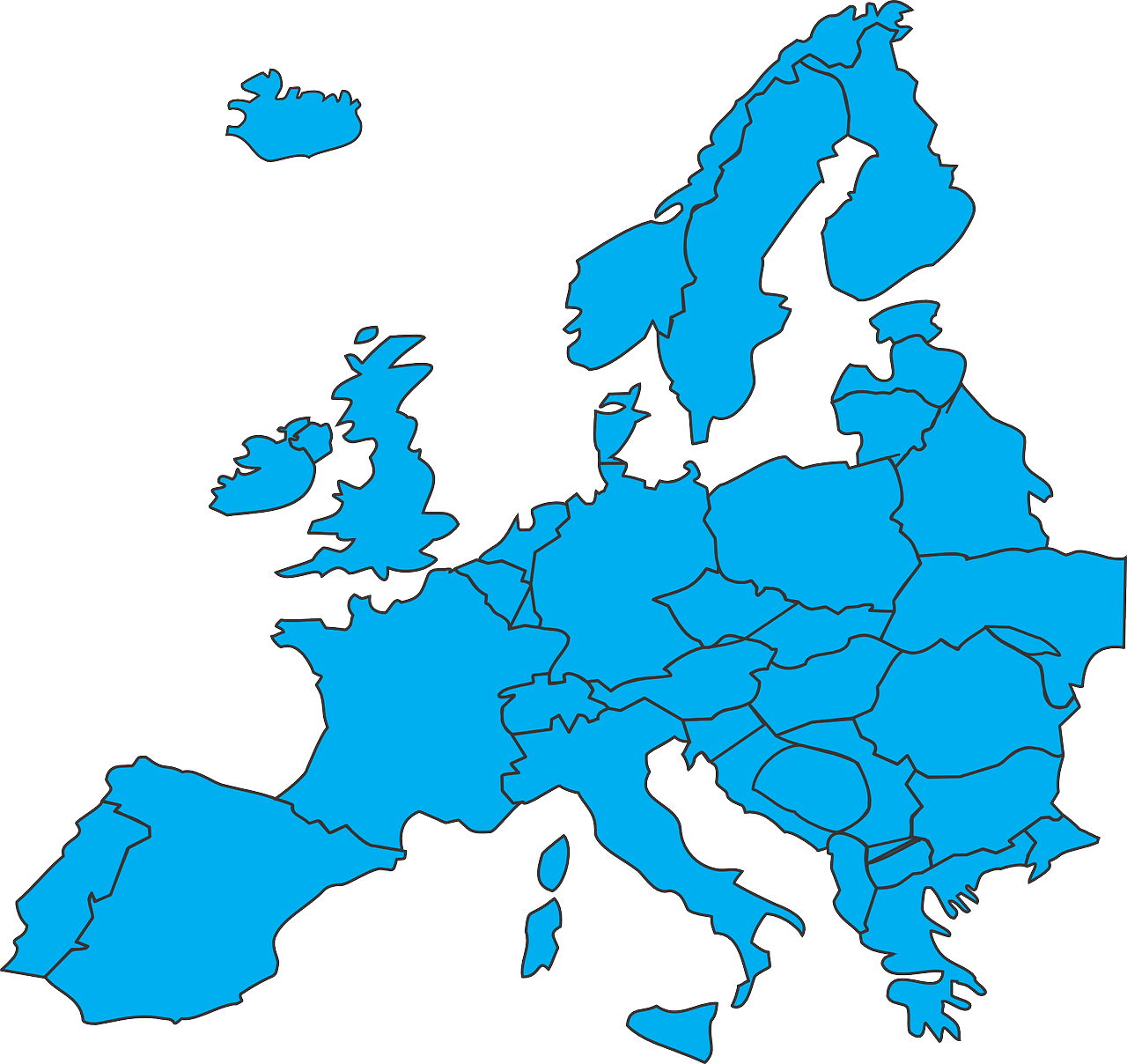 Europa, Šalyse, Žemėlapis, Mėlynas, Nemokama Vektorinė Grafika, Nemokamos Nuotraukos,  Nemokama Licenzija