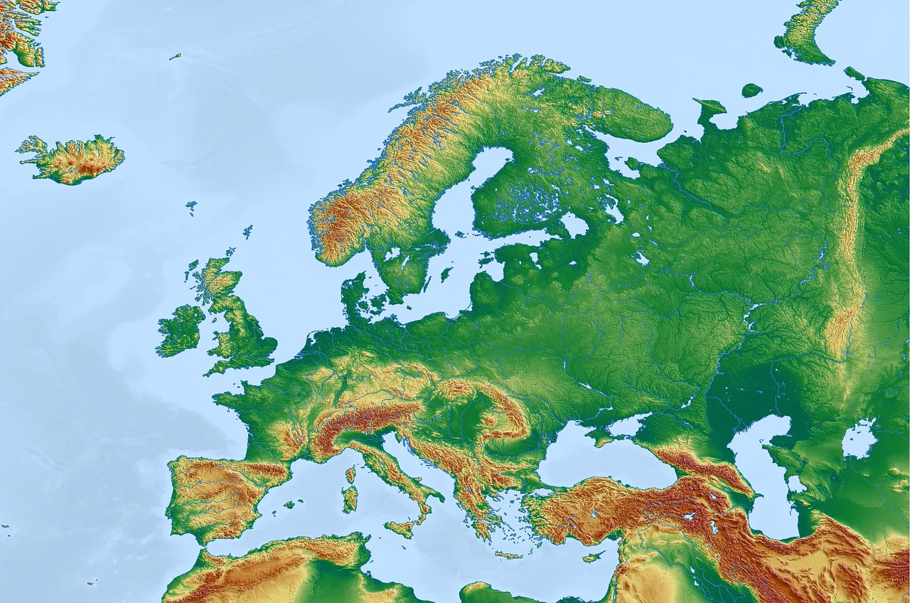 Europa, Žemėlapis, Fizinis Žemėlapis, Topografinis Žemėlapis, Europos Žemėlapis, Reljefo Žemėlapis, Kartografija, Mercatoriaus Projekcija, Didelis Reljefas, Aukščio Struktūra