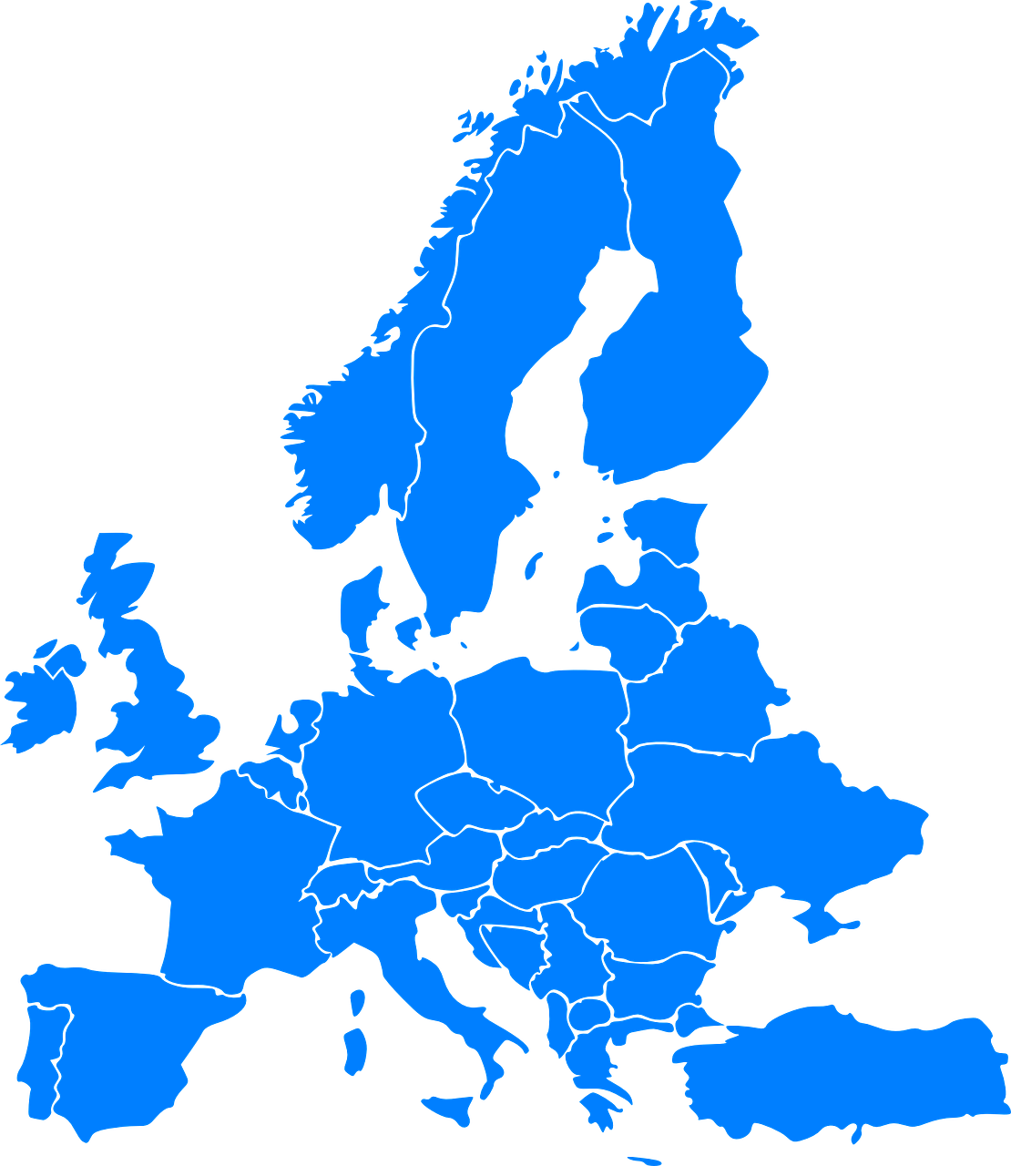 Europa, Šalis, Pasaulis, Žemynas, Žemėlapis, Mėlynas, Nemokama Vektorinė Grafika