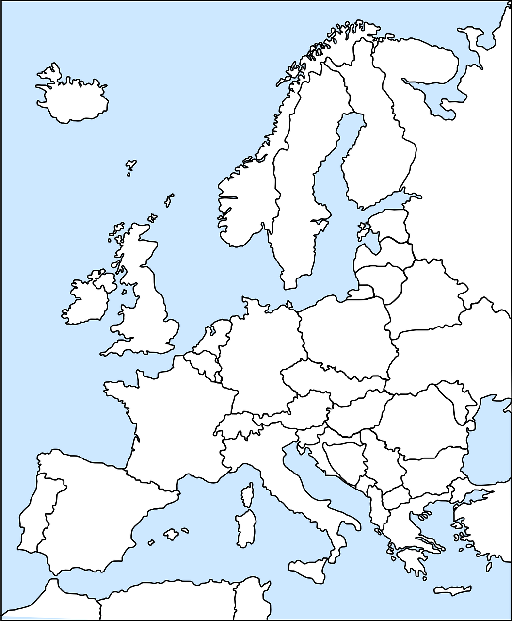 Europa, Žemėlapis, Vakarų, Politinis, Nurodyta, Europa, Nepažymėtas, Kartografija, Nemokama Vektorinė Grafika, Nemokamos Nuotraukos