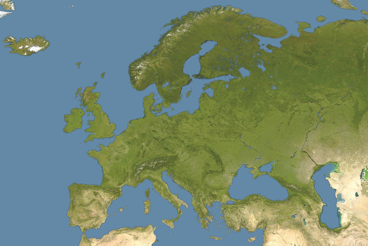 Europe Map, Palydovinis Vaizdas, Geografinė Padėtis, Juros, Vandenynai, Europinis Žemėlapis, Sąjunga, Šalis, Tautos, Tauta