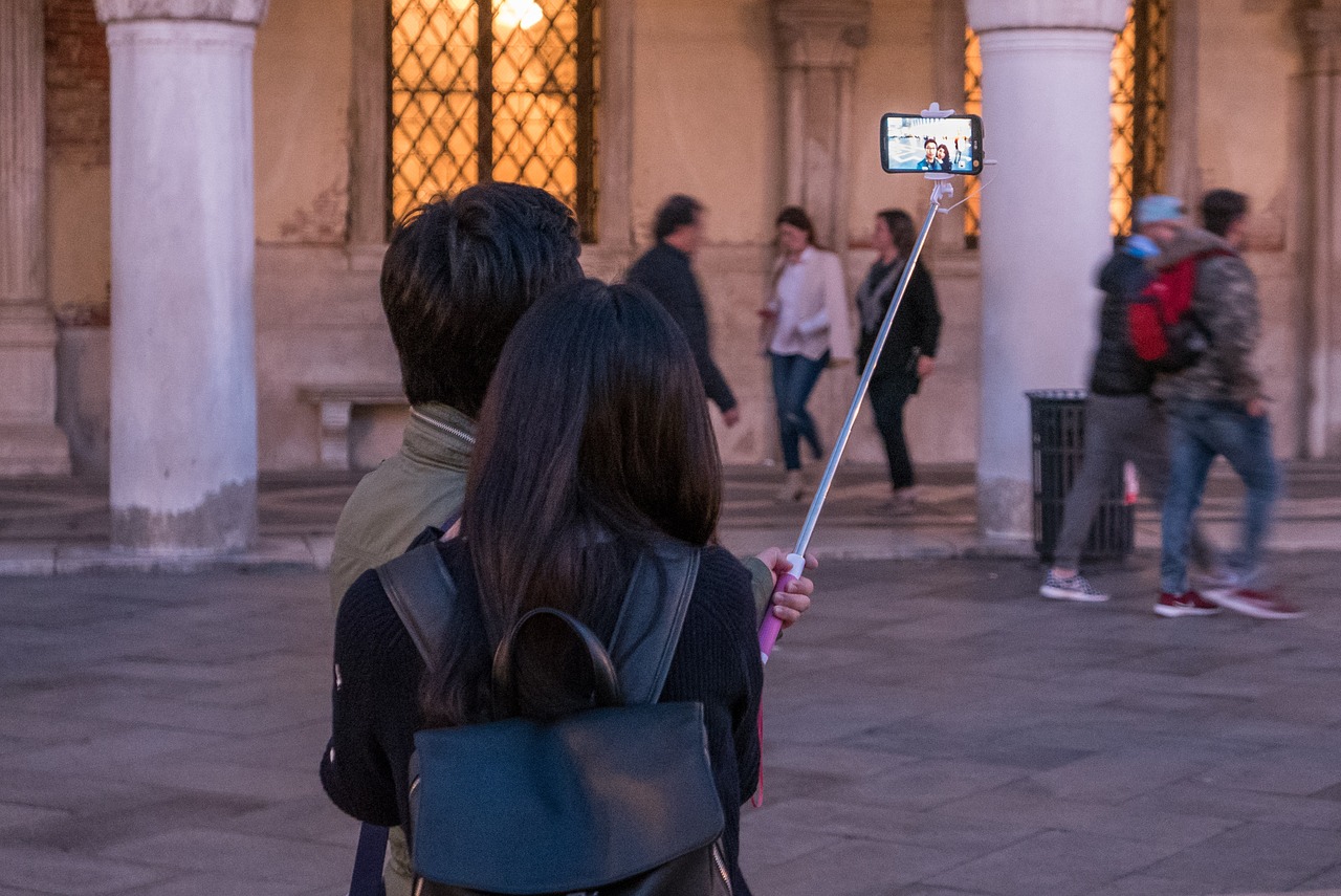 Vakaras, Autoportretas, Asmenukių Lazda, Turistai, Venecija, St Ženklo Aikštė, Naktis, Mobilusis Telefonas, Pora, Abendstimmung