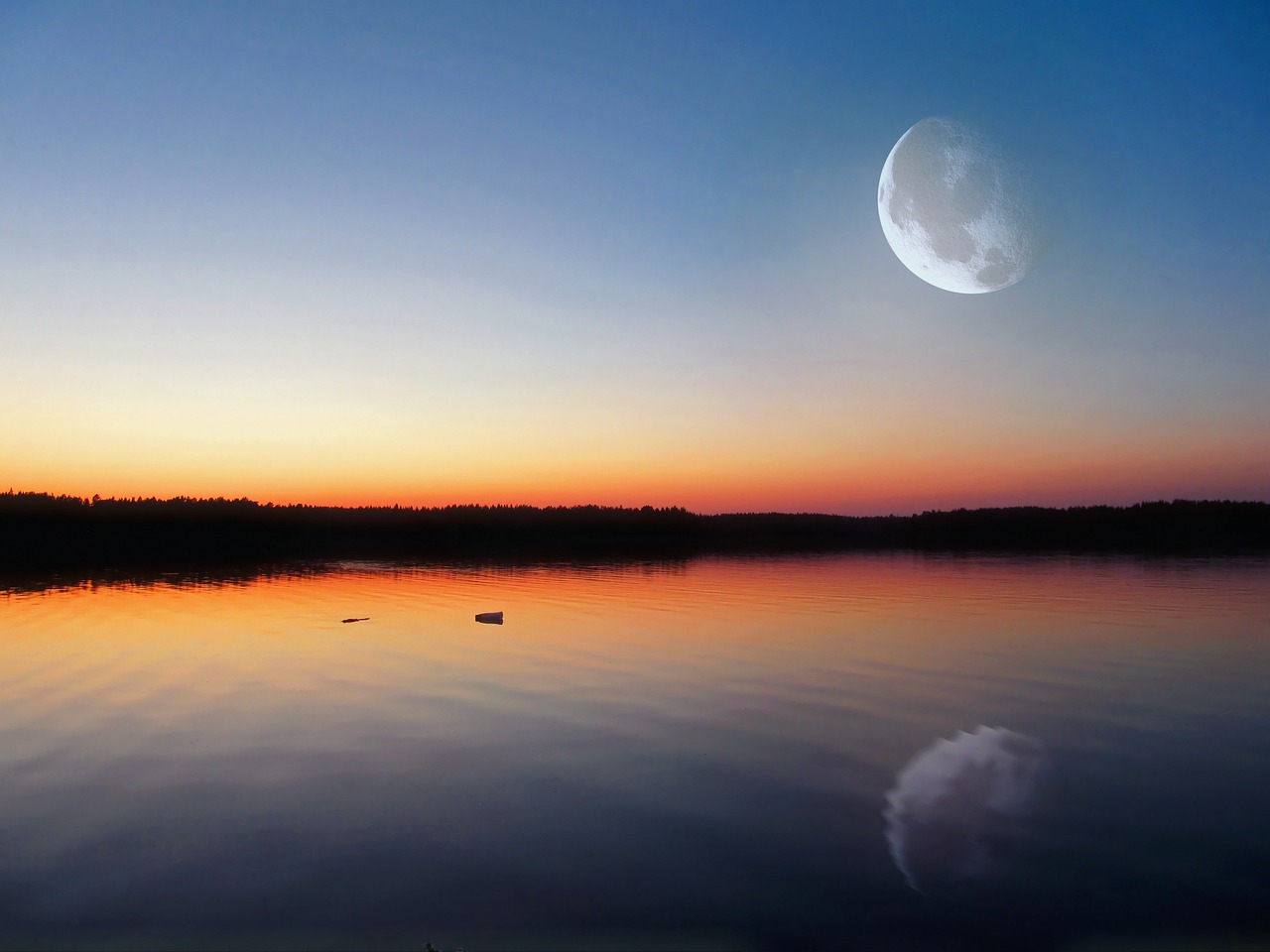 Vakarinis Ežeras, Švytėjimas, Didysis Mėnulis, Finland, Tamsi, Twilight, Kayralampi, Žvilgsnis, Laukiniai, Peizažas