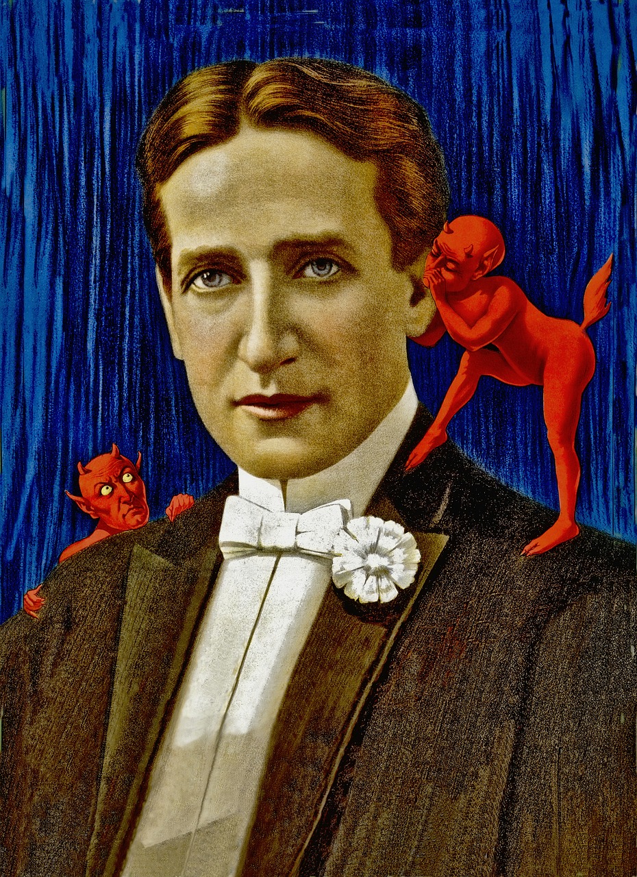Velnias, Demonai, Velniai, Žmonės, Vyras, Vintage, Plakatas, 1914, Raudona, Satanas