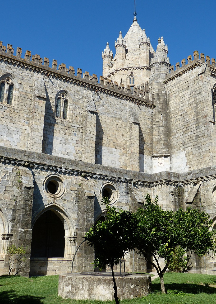 Evora, Portugal, Senamiestis, Bažnyčia, Katedra, Vienuolynas, Vienuolynas, Bokštas, Rhaeto Romanic, Romanesque