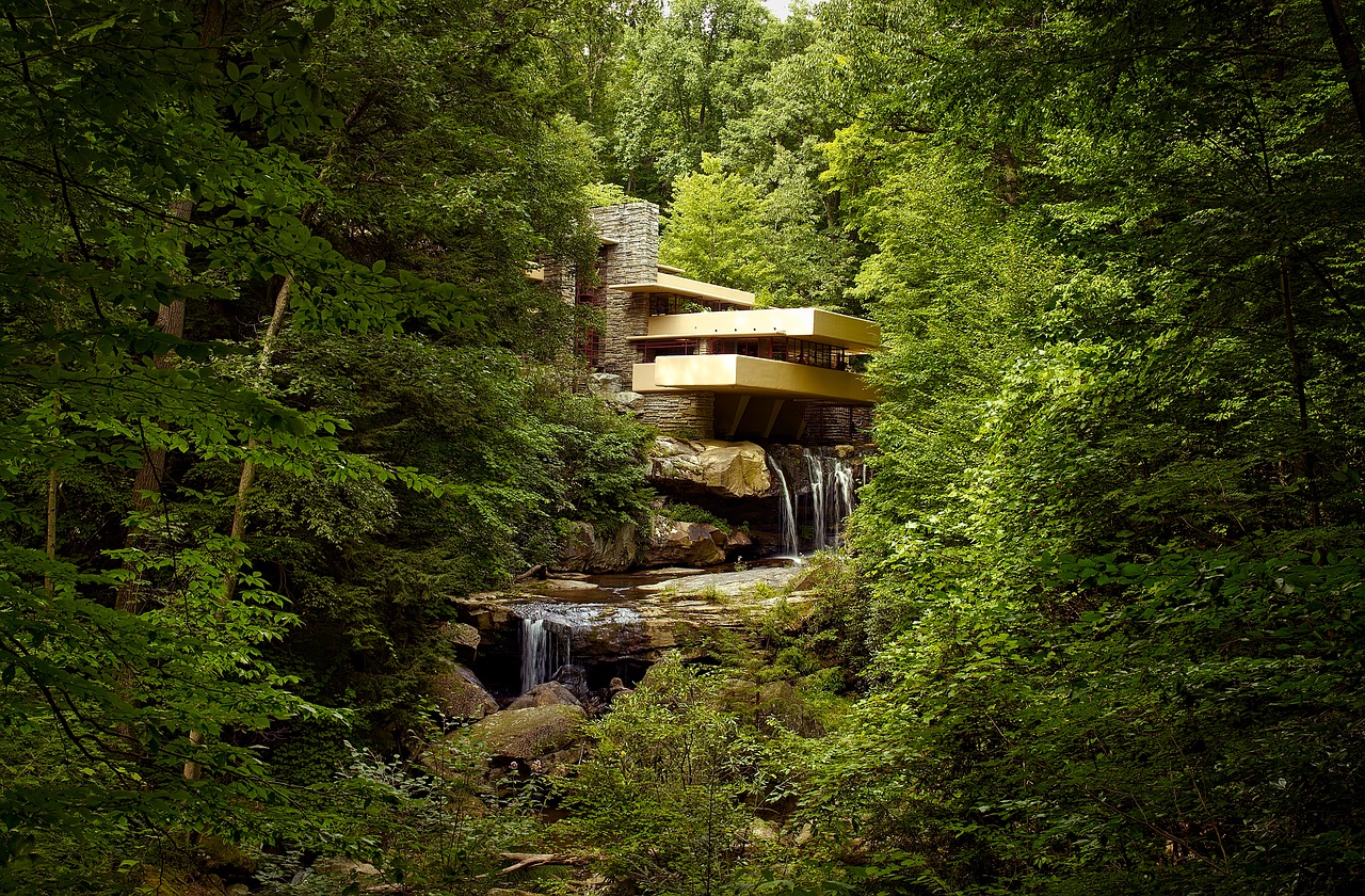Kritimo Vanduo, Pennsylvania, Architektūra, Namai, Frank Lloyd Wright, Namas, Krioklys, Miškas, Medžiai, Miškai