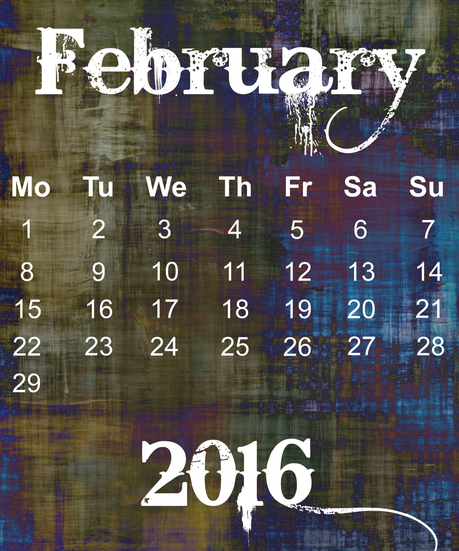 Vasaris,  2016,  Kalendorius,  Plakatas,  Grunge,  Abstraktus,  Tapetai,  Data,  Diena,  Laikas