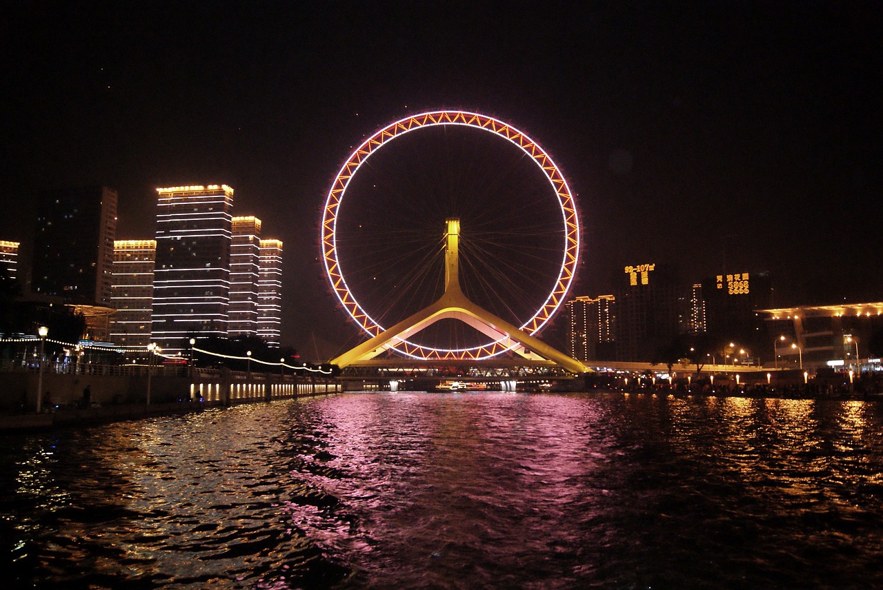 Ferris Ratas, Naktis, Tianjin, Kinija, Nemokamos Nuotraukos,  Nemokama Licenzija