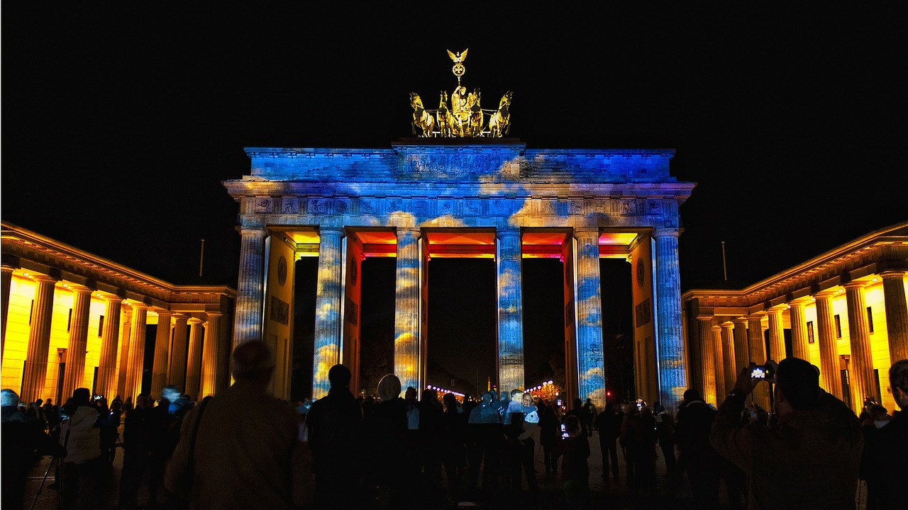 Festivalis, Brandenburgo Vartai, Berlynas, Vokietija, Miestas, Apšvietimas, Naktis, Žibintai, Berlynas Naktį, Pastatas