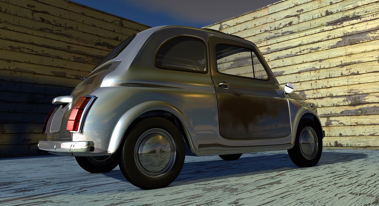 Fiat, Fiat 500, Rusted, Automatinis, Automobilis, Metalinis, Saulės Atspindžiai, 3D, 3D Modelis, Kompiuterinė Grafika