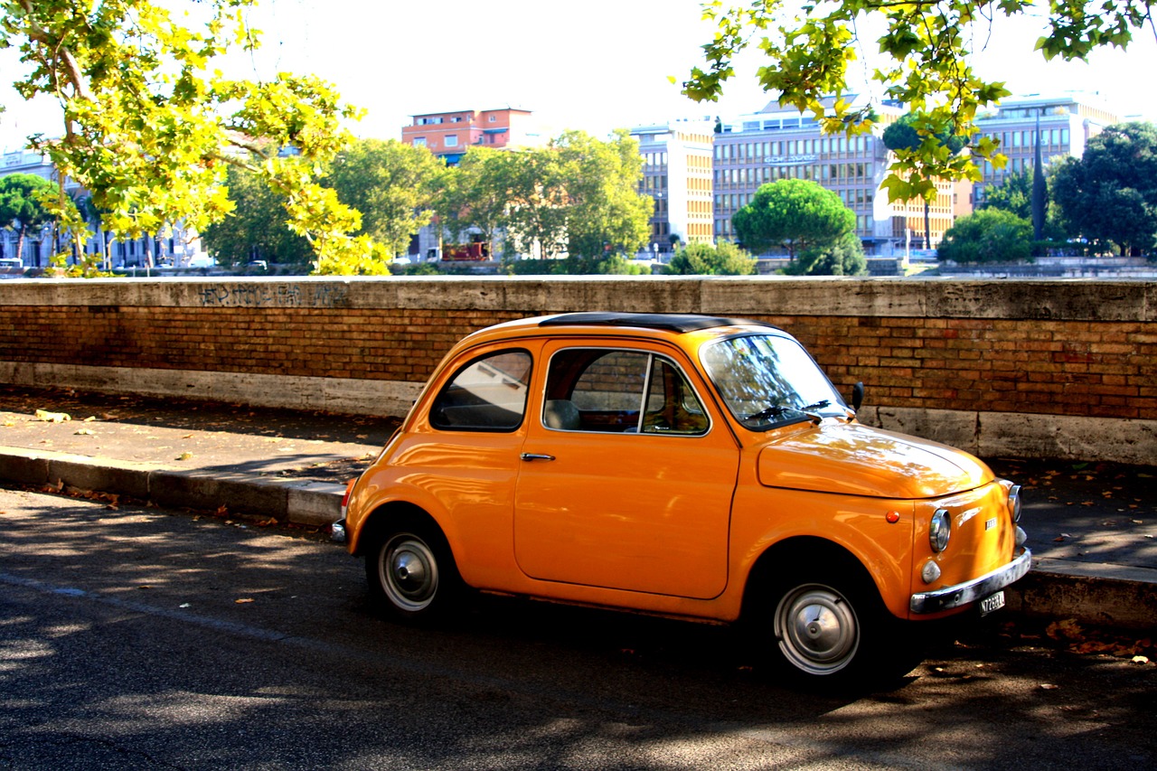 Fiat500, Oldtimer, Transporto Priemonės, Nostalgija, Oranžinė, Klasikinis, Cinquecento, Automatinis, Roma, Nemokamos Nuotraukos