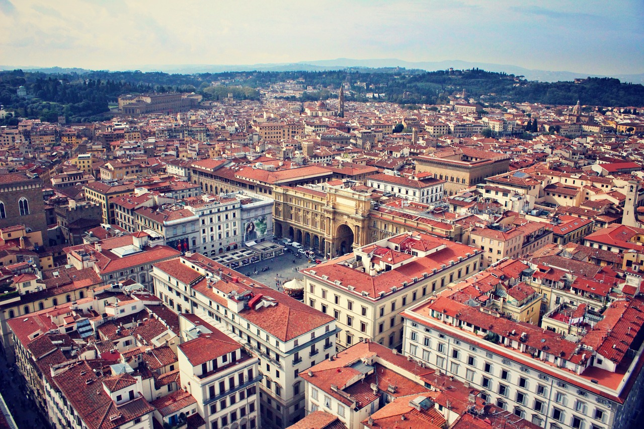 Firenze, Florencija, Italy, Europa, Miesto Panorama, Kraštovaizdis, Stogai, Turizmas, Architektūra, Ispanų