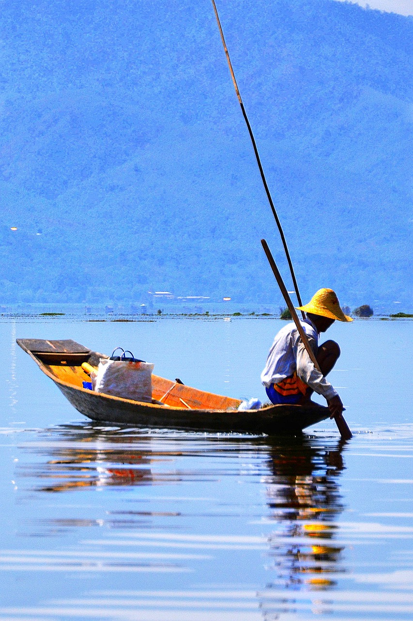 Žvejyba, Valtis, Mažas, Medinis, Vanduo, Žvejys, Inle, Ežeras, Mianmaras, Burma