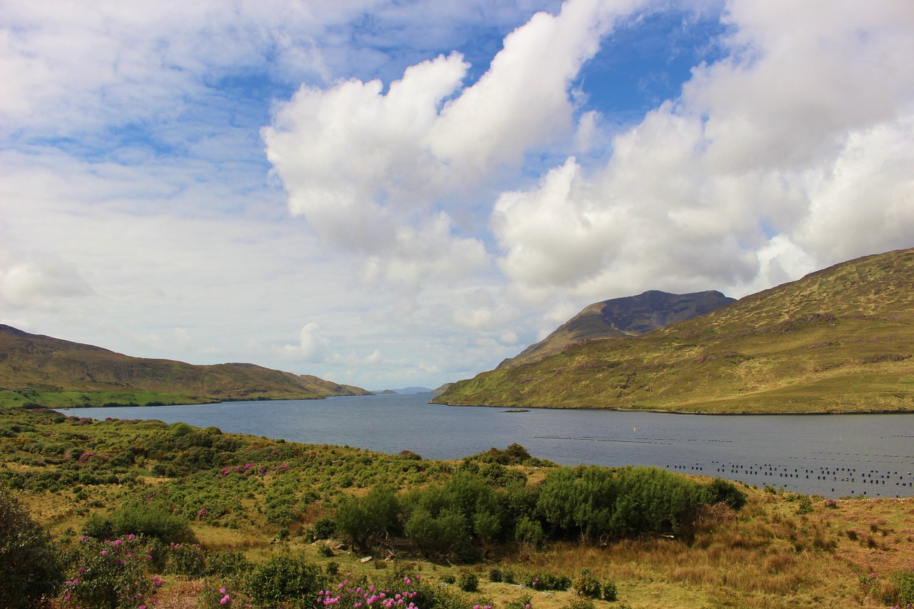 Fjordas, Vanduo, Debesys, Kraštovaizdis, Airija, Gamta, Upė, Perspektyva, Dangus, Kalnų Peizažas