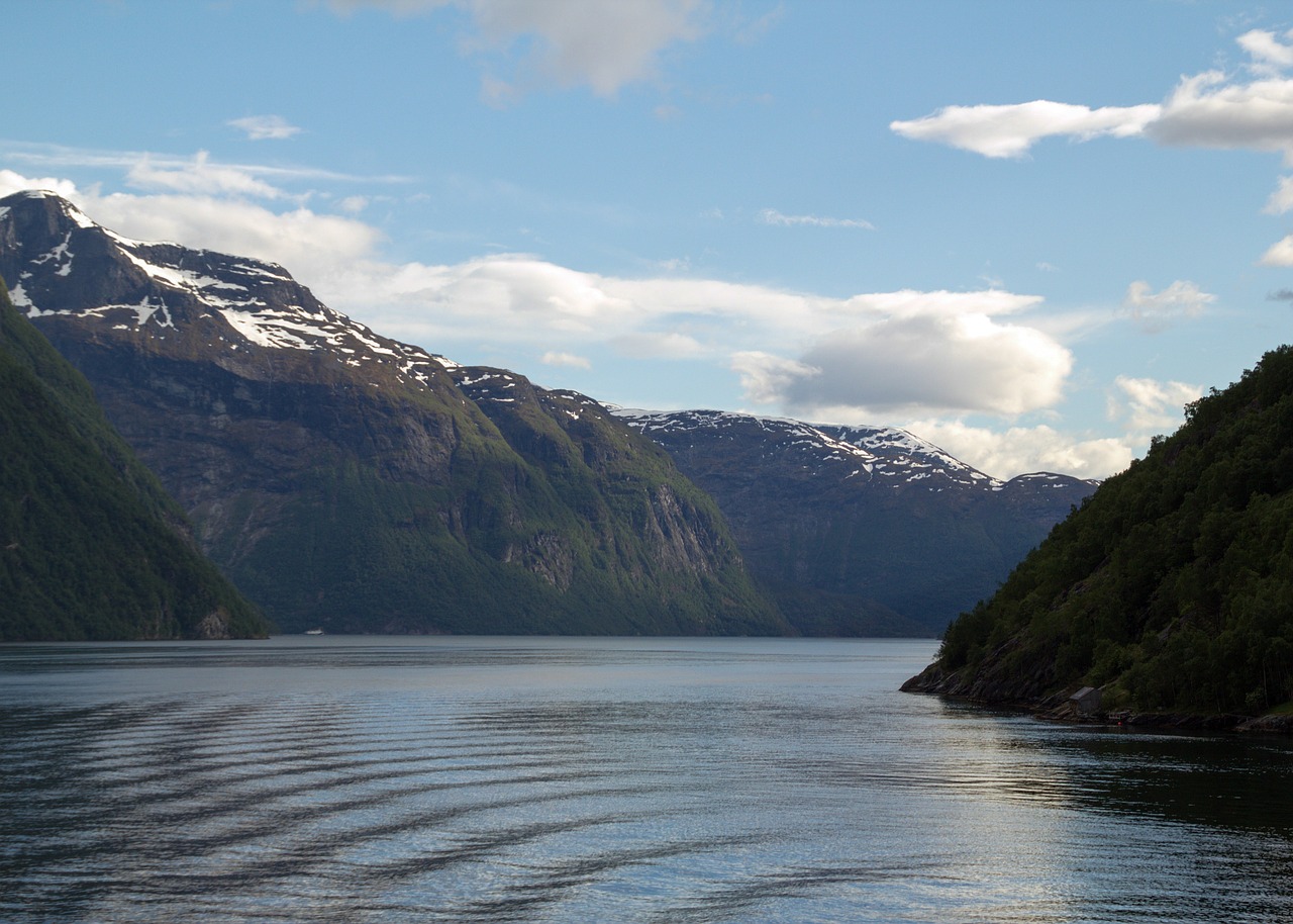 Fjordas, Norvegija, Geiranger, Vanduo, Jūra, Dangus, Debesys, Lauke, Stratosfera, Atmosfera