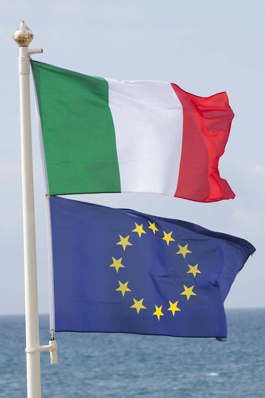 Vėliava, Italy, Žalias, Balta, Raudona, Europos Sąjunga, Mėlynas, Žvaigždė, Trispalvis, Tautinė Vėliava