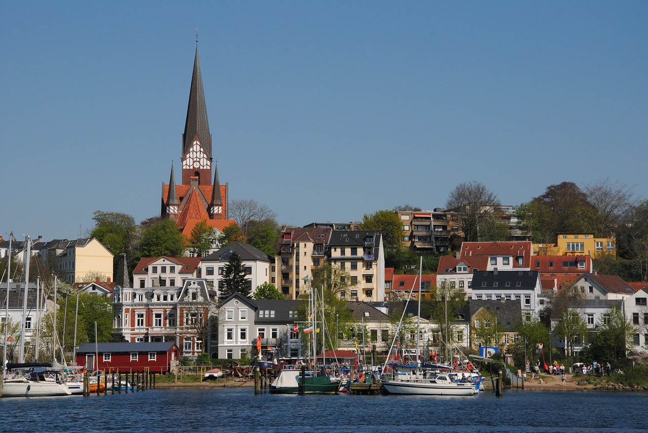 Flensburgas, Förde Flensburg, Bažnyčia, Šv. Jono Bažnyčia, Baltijos Jūra, Senamiestis, Buriuotojas, Valtys, Meklenburgas, Centro