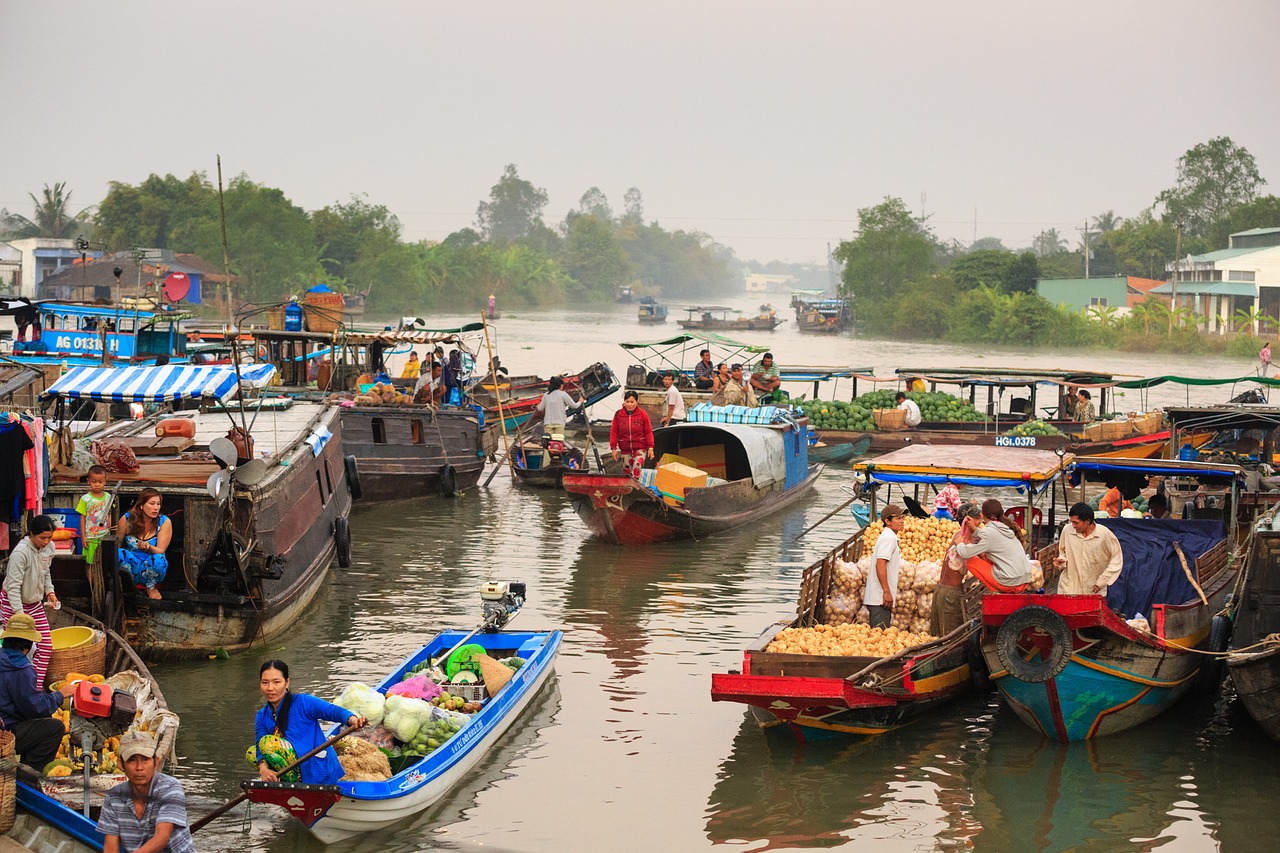 Plūduriuojanti Rinka, Ant Upės, Kultūra, Tradicija, Mekongo Delta, Upė, Pirkti Parduoti, Darbas, Perkrautas, Šurmulys