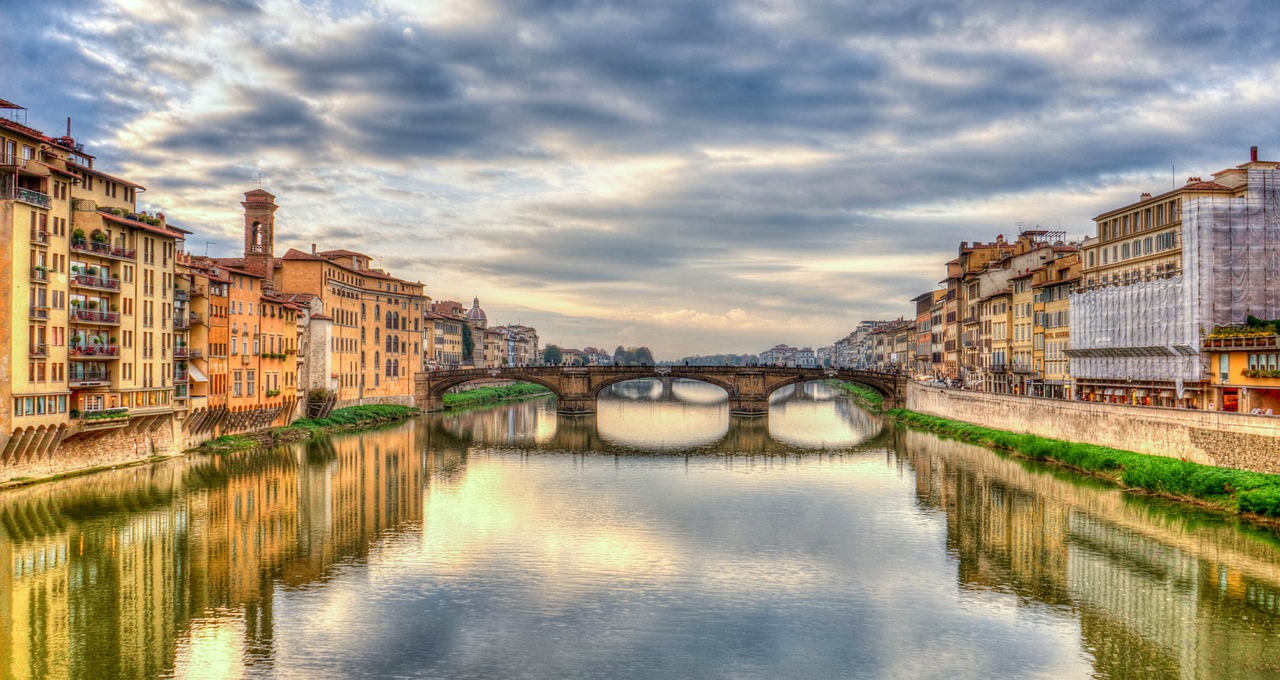 Arno Upė, Florencija, Italy, Atspindys, Upė, Viduržemio Jūros, Debesys, Dusk, Saulėlydis, Europa
