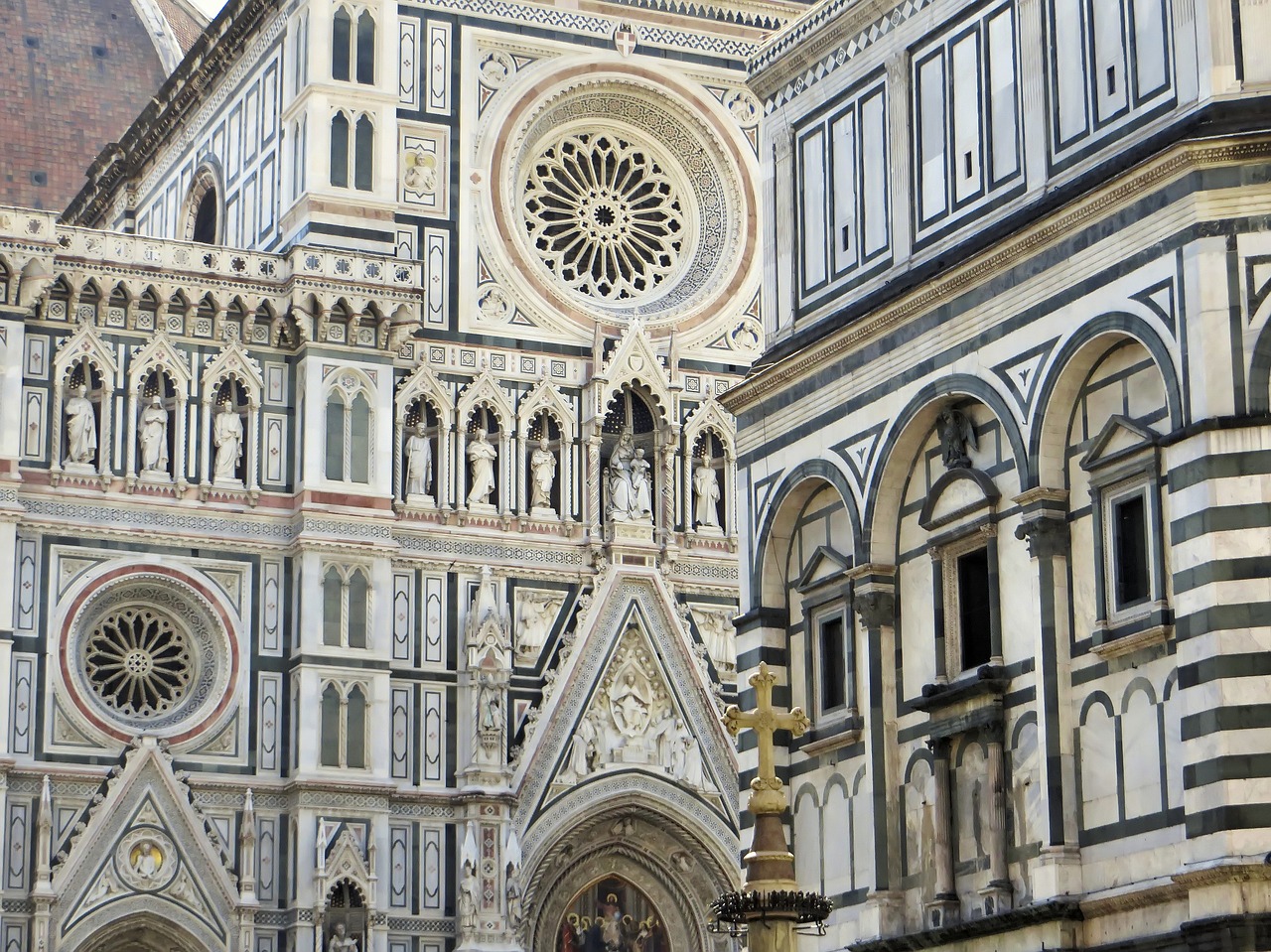 Florencija, Katedra, Portalas, Fasadas, Architektūra, Marmuras, Rozetė, Ornamentas, Turizmas, Nemokamos Nuotraukos