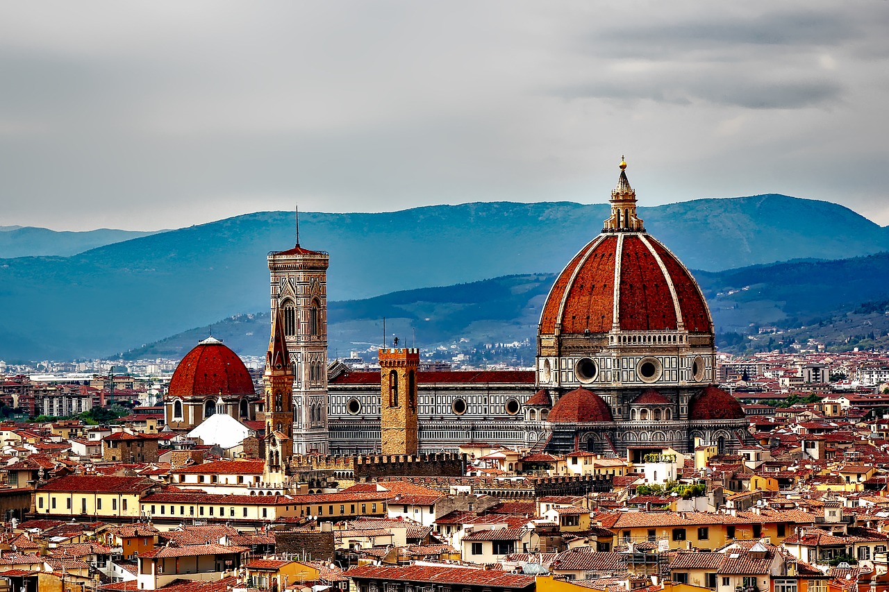 Florencija, Italy, Miestas, Miesto, Panorama, Pastatai, Architektūra, Kalnai, Centro, Senas