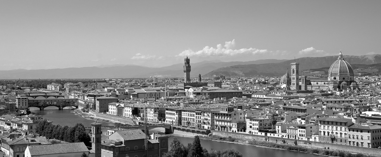 Florencija, Firenze, Toskana, Panorama, Panorama, Arno Upė, Juoda Ir Balta, Nemokamos Nuotraukos,  Nemokama Licenzija