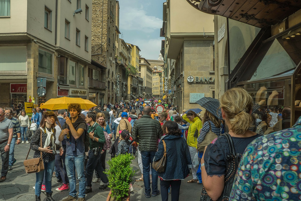 Florencija, Italy, Žmonės, Vaikščioti, Apsipirkimas, Kvadratas, Plaza, Vasara, Miestas, Architektūra
