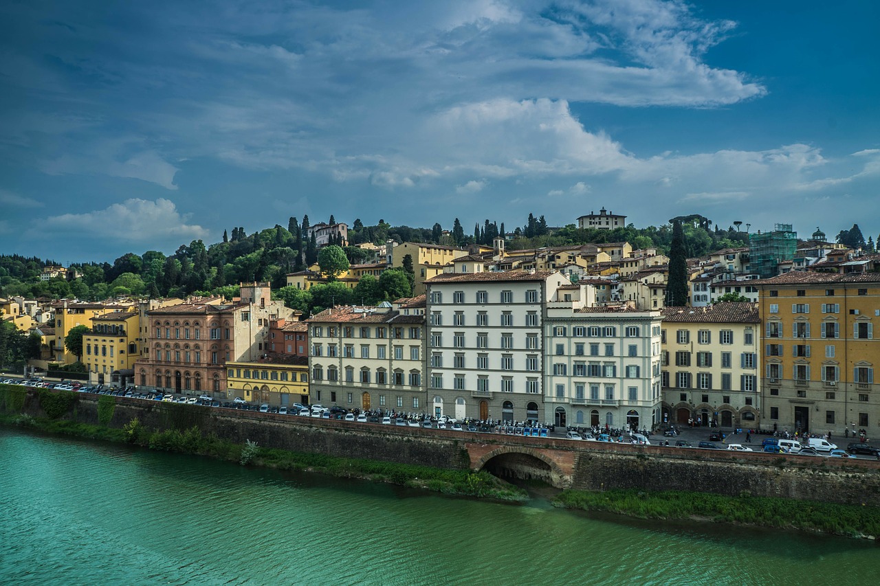 Florencija, Italy, Architektūra, Panorama, Pastatai, Upė, Arno Upė, Istorinis, Lauke, Miestas