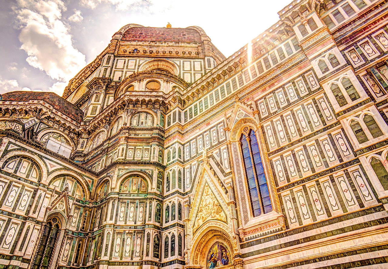 Florencija, Italy Domo, Katedra, Architektūra, Debesys, Istorinis, Istorinis, Panorama, Miesto, Pastatas