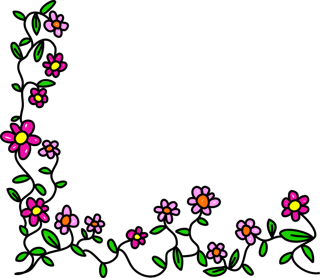 Gėlės, Doodle, Įnoringas, Animacinis Filmas, Sienos, Rėmas, Dizaino Elementas, Flora, Gėlių, Gamta