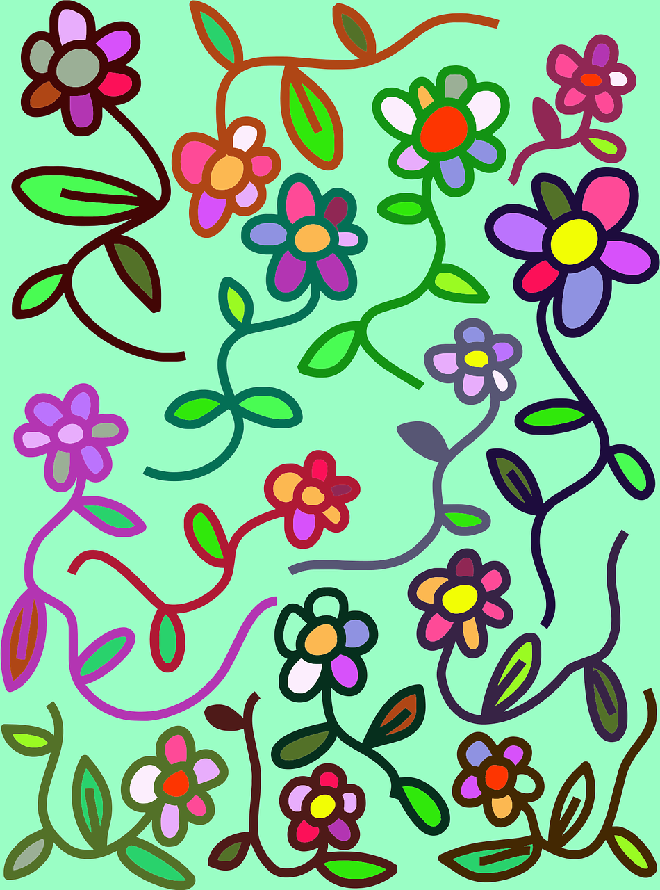 Gėlės, Gėlių, Doodle, Augalai, Gamta, Dizainas, Animacinis Filmas, Daisy, Rozės, Botanikos