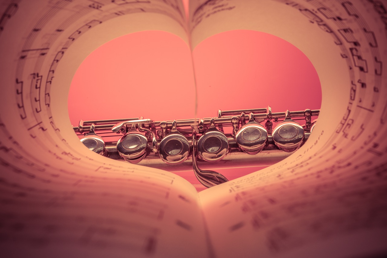 Fleita, Muzikinis Instrumentas, Pasidabruotas, Muzika, Instrumentas, Klasikinis, Skersinė Fleita, Muzikos Meilė, Širdis, Nemokamos Nuotraukos