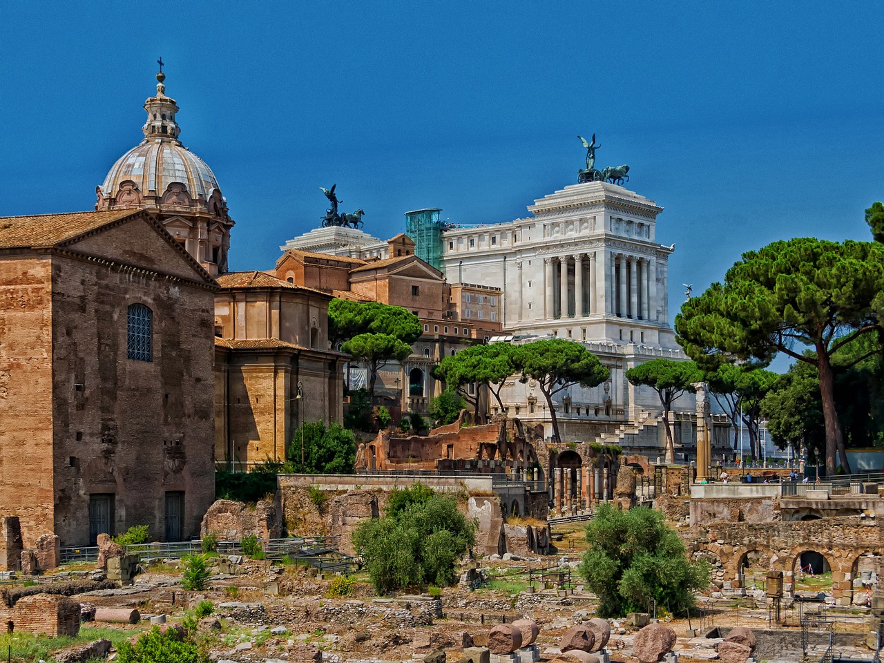 Forumas Romanum, Roma, Italy, Griuvėsiai, Orientyrai, Istorinis, Medžiai, Paskirties Vietos, Hdr, Nemokamos Nuotraukos