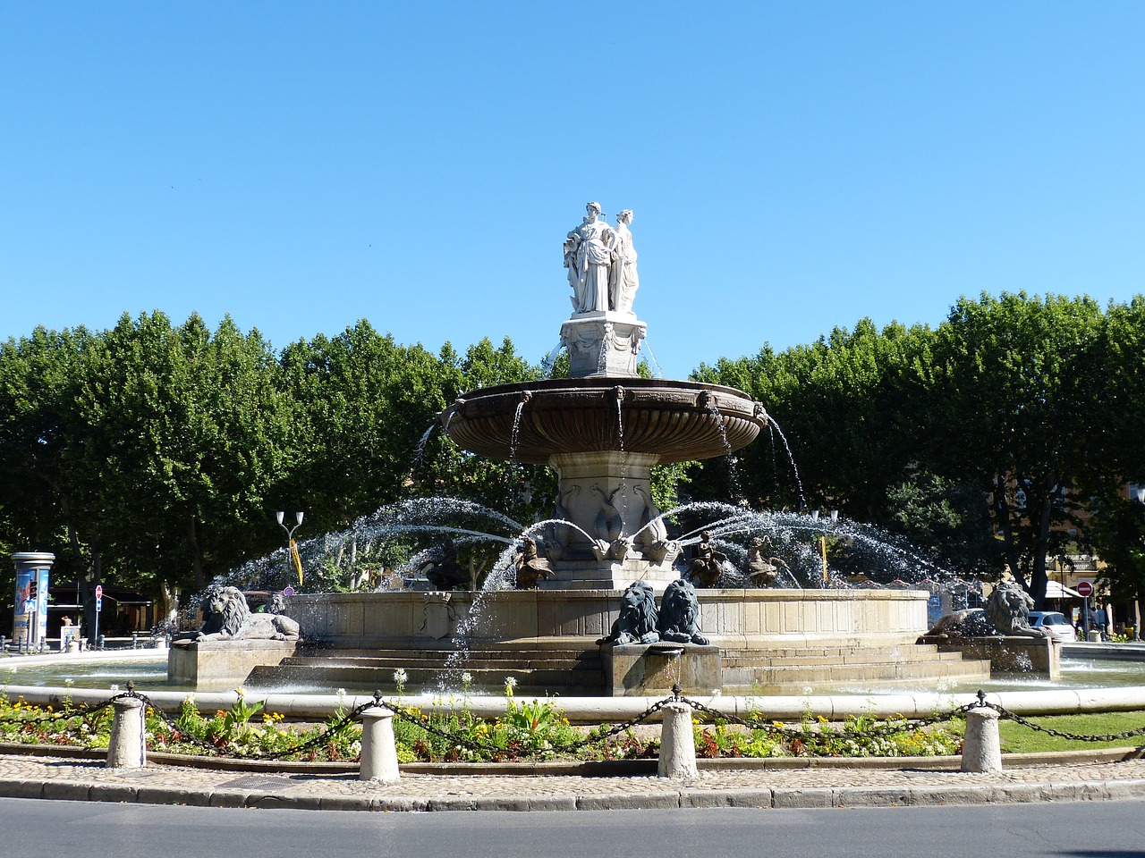Fontanas, Liūtas, Skulptūra, Figūra, Moterys, Delfinas Viduržemio Jūra, Provence, Į Pietus Nuo Prancūzijos, France, Aix