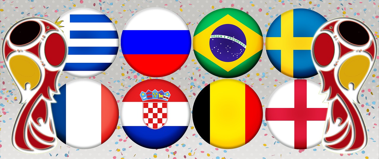 Keturių Nuotolinį Lfinale,  World Cup 2018,  Urugvajus,  Prancūzija,  Brazilija,  Belgija,  Švedija,  Anglija,  Rusija,  Kroatija