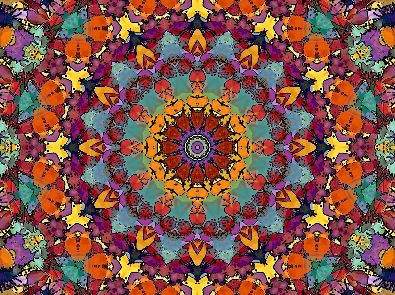 Fraktalas, Kaleidoskopas, Mandala, Spalvinga, Kunterbunt, Besiūliai, Modelis, Rajonas, Žiedas, Blob