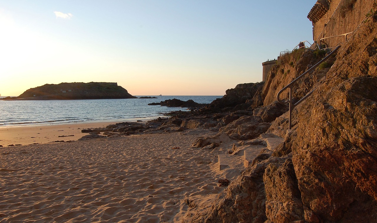 France, Saint Malo, Papludimys, Namai, Jūra, Brittany, Kranto, Miestas, Uosto Miestas, Vakaro Saulė