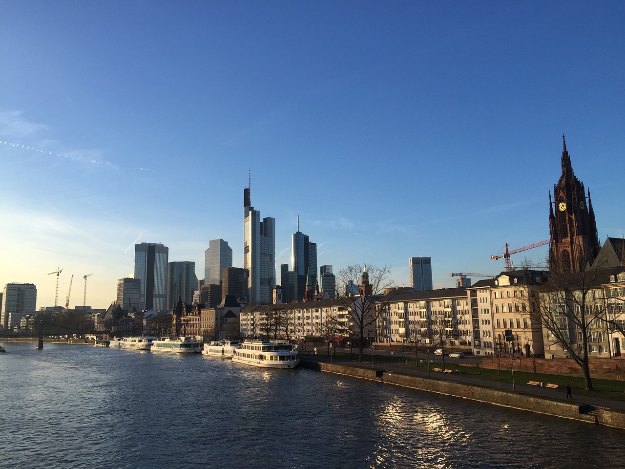 Frankfurtas, Pagrindinis, Upė, Panorama, Frankfurtas Yra Pagrindinė Vokietija, Miesto Centras, Centras, Tiltas, Miestas, Dangoraižis