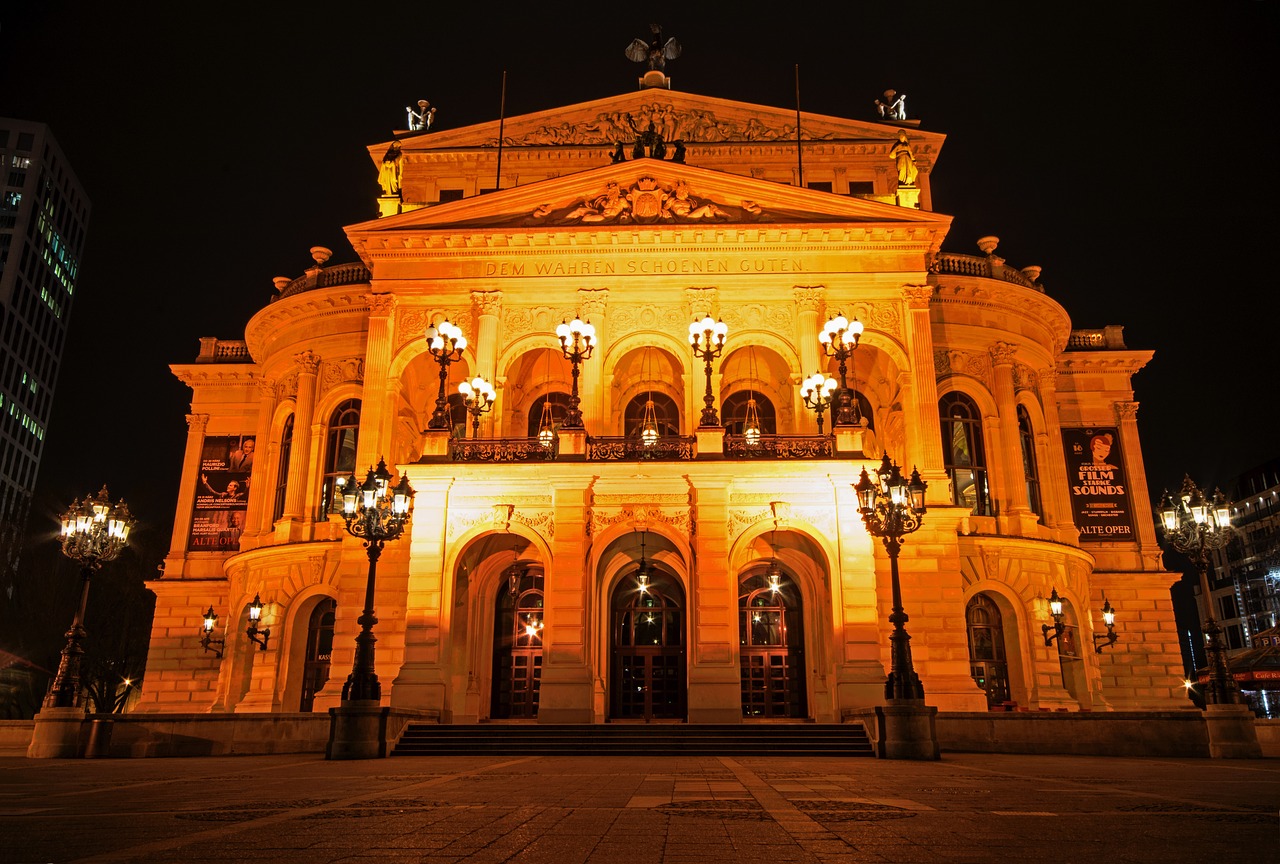 Frankfurtas, Hesse, Vokietija, Senoji Opera, Opera, Naktis, Naktinė Nuotrauka, Apšvietimas, Lankytinos Vietos, Nemokamos Nuotraukos