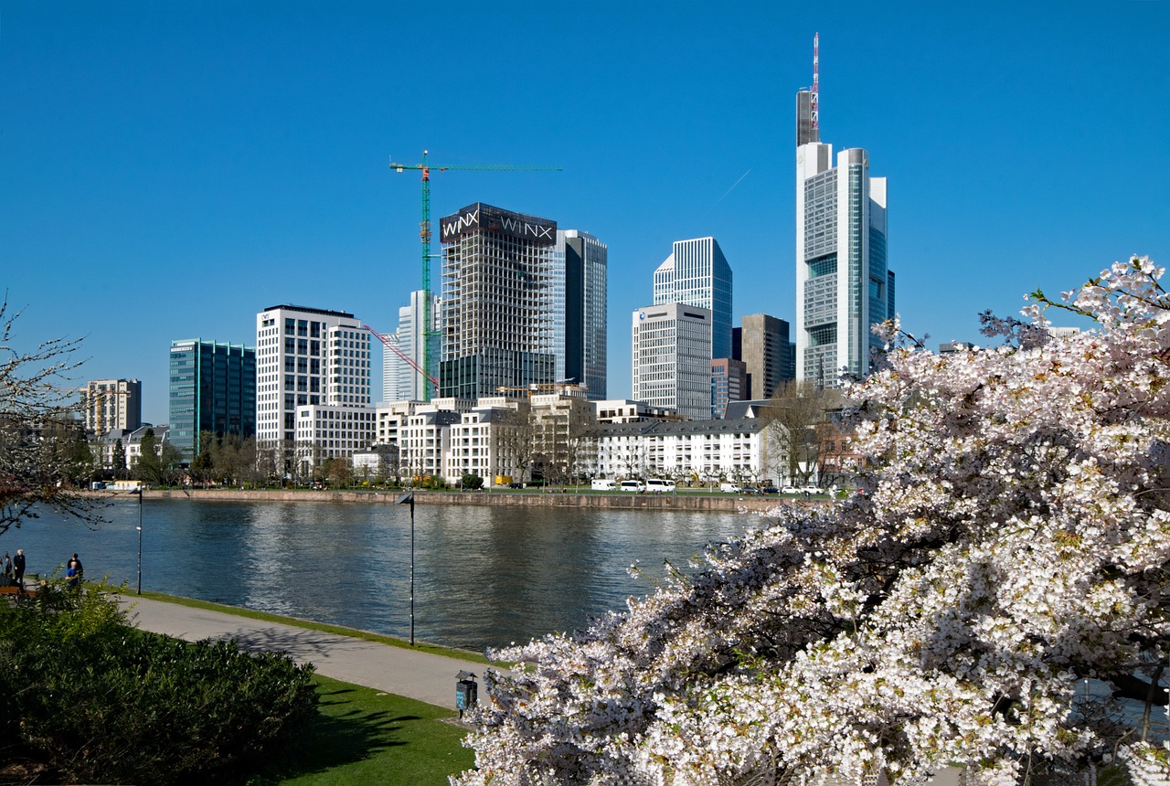 Frankfurtas, Pagrindinis, Hesse, Vokietija, Pagrindiniai Bankai, Dangoraižis, Architektūra, Lankytinos Vietos, Gėlės, Pavasaris