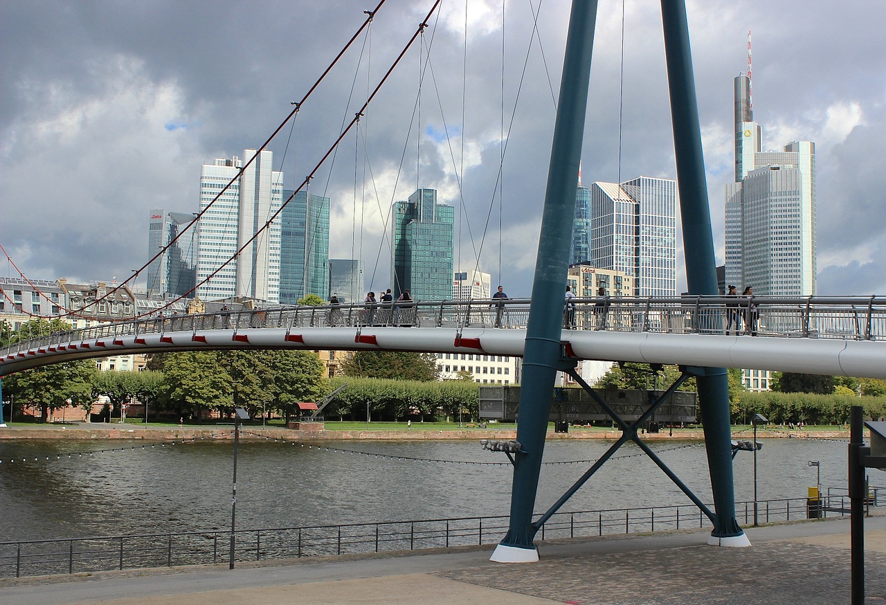 Frankfurtas, Pagrindinis, Tuščiavidurės Kojos Tinklas, Panorama, Debesys, Tiltas, Miesto Centras, Frankfurtas Yra Pagrindinė Vokietija, Vaizdas, Dangus