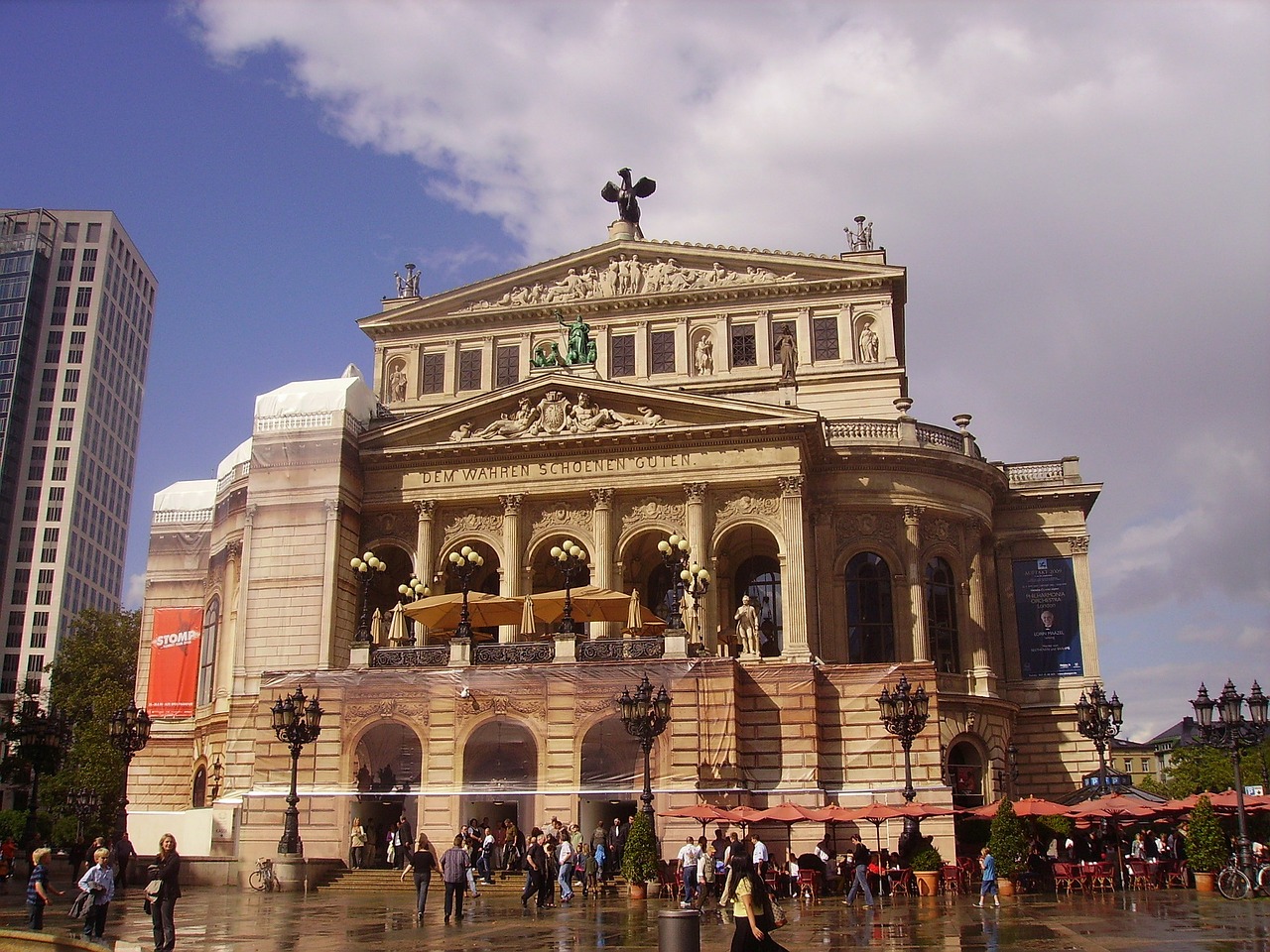 Frankfurtas, Vokietija, Operos Teatras, Pastatas, Struktūra, Orientyras, Istorinis, Architektūra, Žmonės, Dangus
