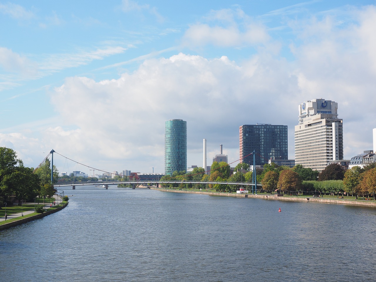 Frankfurtas Yra Pagrindinė Vokietija, Hochaeuser, Dangoraižis, Architektūra, Pastatas, Panorama, Holšteino Tiltas, Holstein Web, Vakarų Uosto Bokštas, Pagrindinis