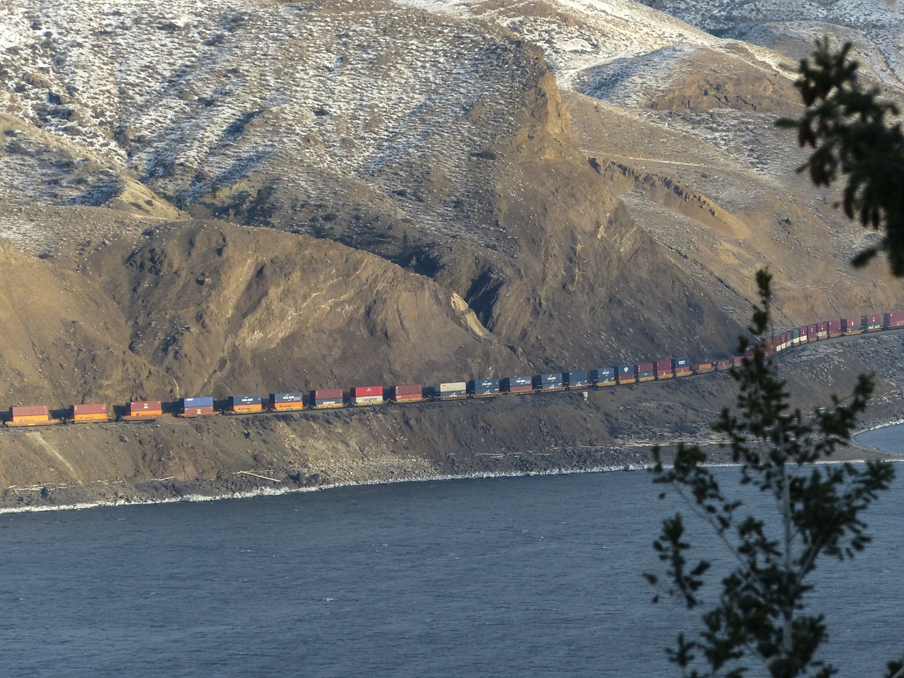 Prekinis Traukinys, Traukinys, Gabenimas, Kamloops Ežeras, Britų Kolumbija, Kanada, Žiema, Kraštovaizdis, Sniegas, Šaltas