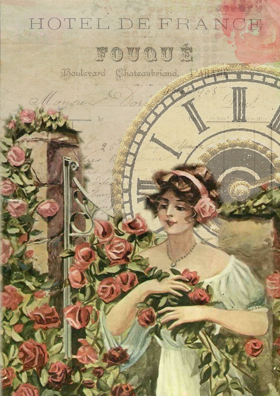 Prancūzų Kalba, Vintage, Mergaitė, Rožės, Laikrodis, Aktorė, Filmas, Plunksnos, Gėlė, Retro