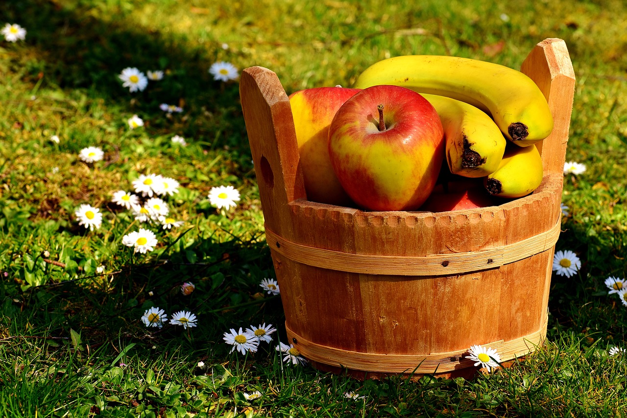 Vaisiai, Bananai, Obuolys, Sveikas, Vaisiai, Vitaminai, Maistas, Skanus, Gamta, Frisch