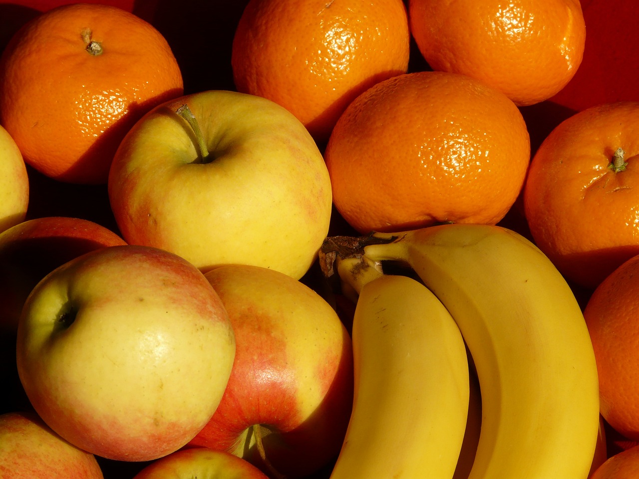 Vaisiai, Vaisiai, Obuolys, Bananai, Mandarinai, Sveikas, Vitaminai, Spalvinga, Spalva, Oranžinė